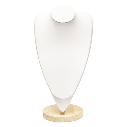 14 1/2" White Leatherette Light Oak Base Necklace Bust Display