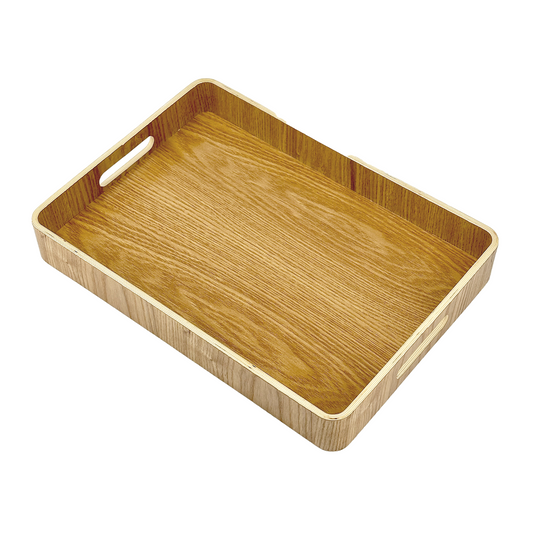 14 1/2" x 10 1/4" Natural Oak Finish Modern Serving Tray with Handles