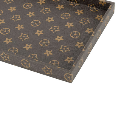 14 1/2" x 8" x 1" Brown Monogram Pattern Jewelry Display Tray