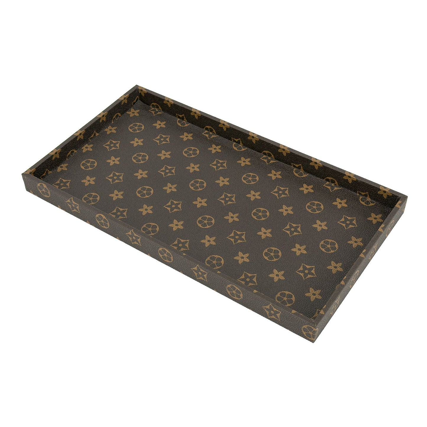 14 1/2" x 8" x 1" Brown Monogram Pattern Jewelry Display Tray