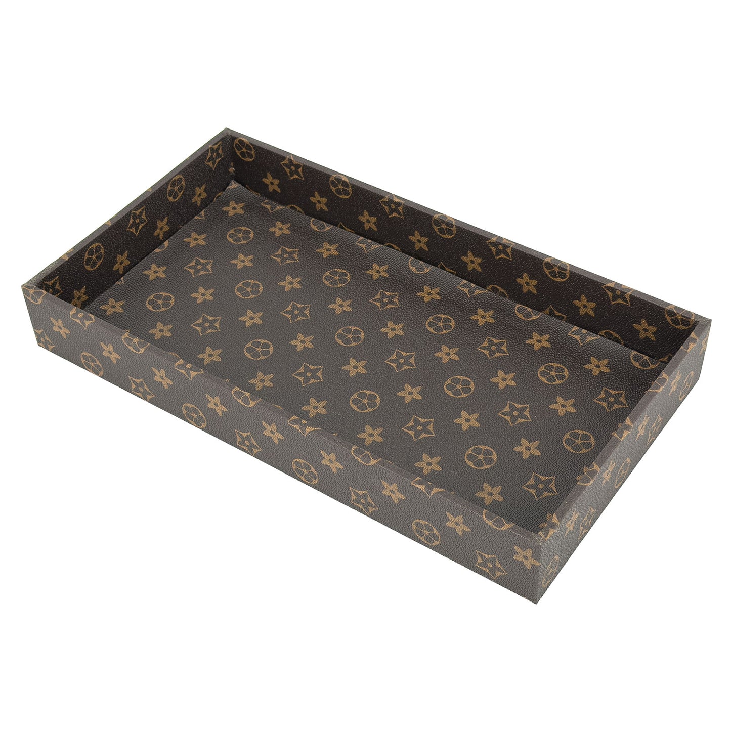 14 1/2" x 8" x 2" Brown Monogram Pattern Jewelry Display Tray