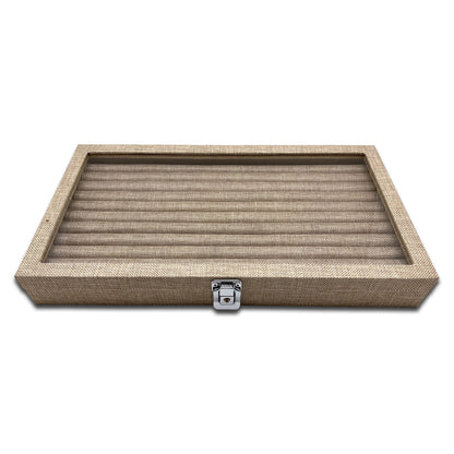 14 3/4"x 8 1/4" Burlap Ring Display Case w/ Glass Top