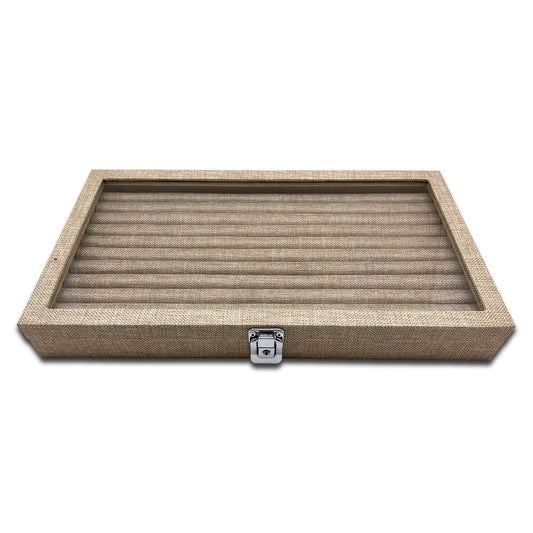 14 3/4"x 8 1/4" Burlap Ring Display Case w/ Glass Top