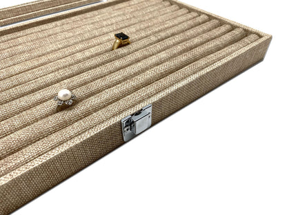 14 3/4"x 8 1/4" Burlap Ring Display Case w/ Glass Top
