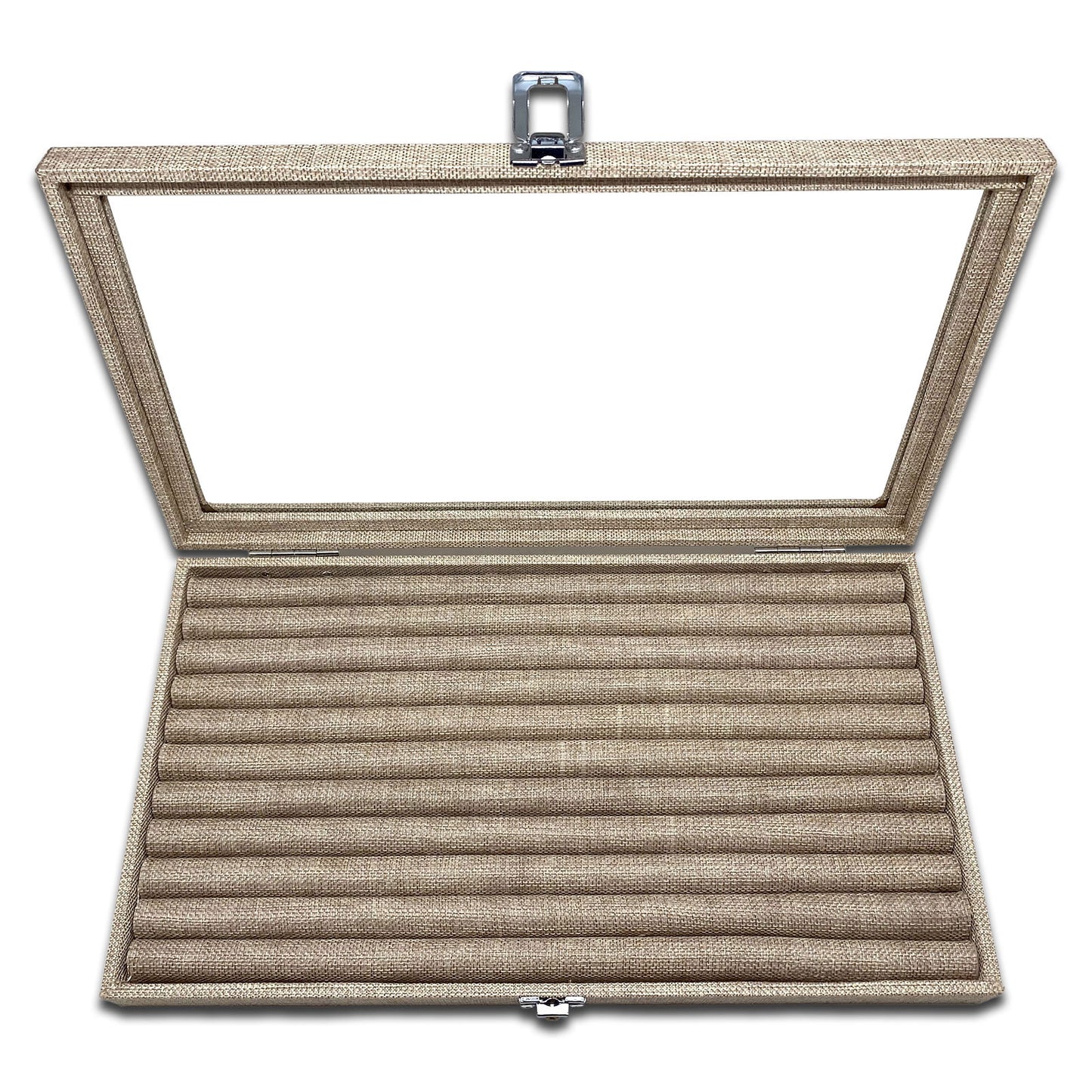 14 3/4"x 8 1/4" Burlap Ring Display Case w/ Glass Top