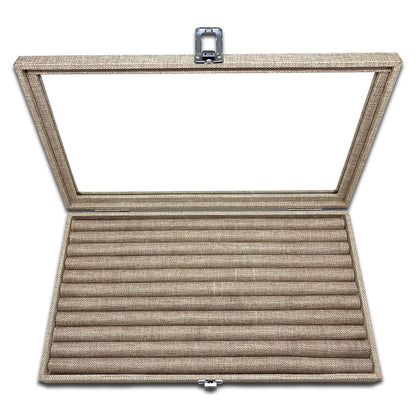 14 3/4"x 8 1/4" Burlap Ring Display Case w/ Glass Top