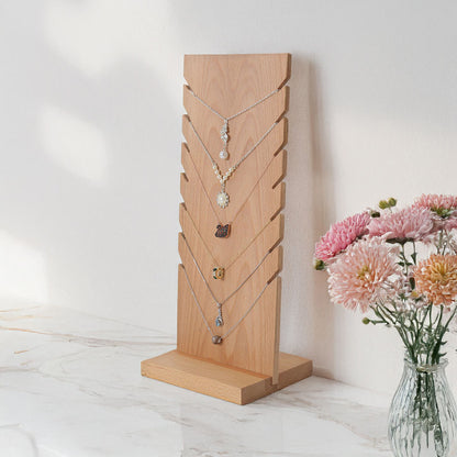 14" Natural Wood Self Standing Necklace Jewelry Display