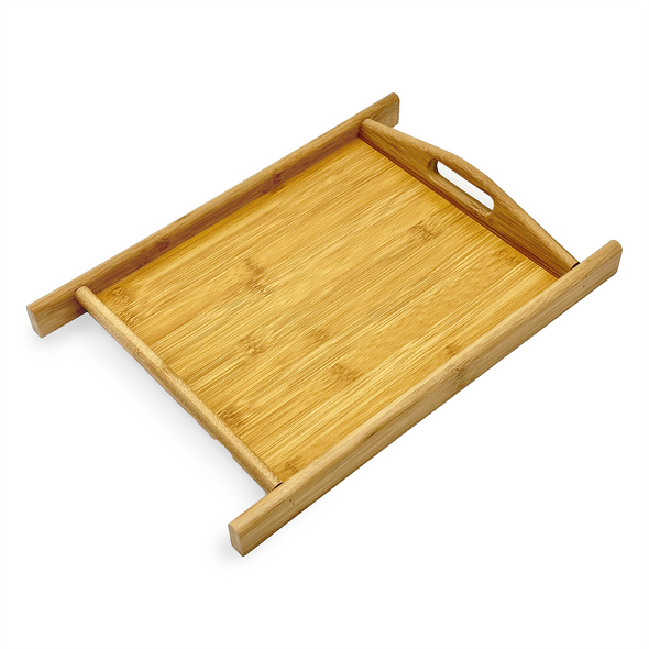 14" x 10" Bam & Boo Natural Bamboo Serving Tray with Handles