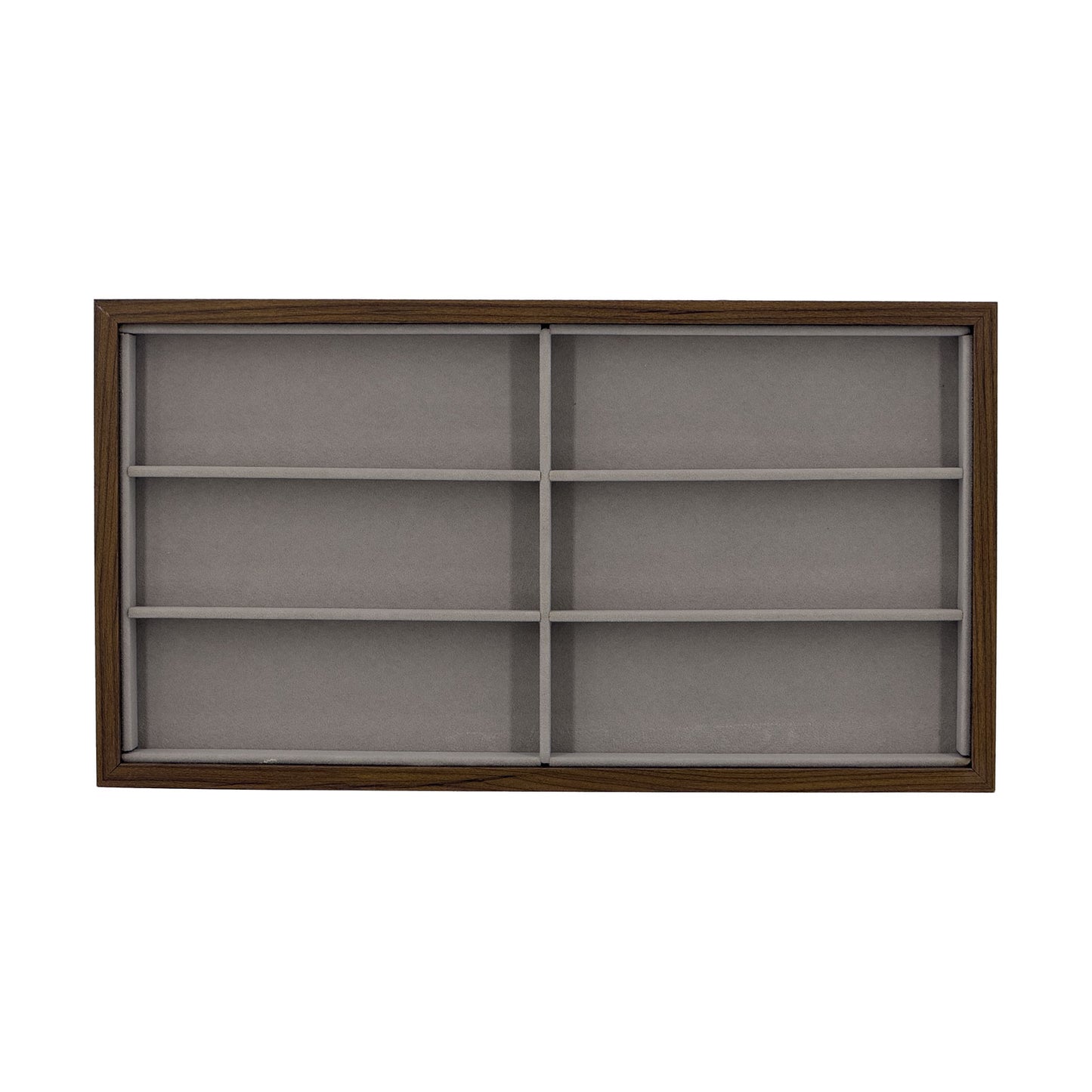 14" x 7 1/2" Walnut and Velvet 6 Compartment Jewelry Display Tray