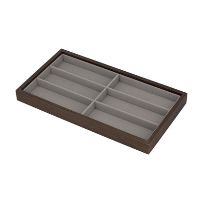 14" x 7 1/2" Walnut and Velvet 6 Compartment Jewelry Display Tray