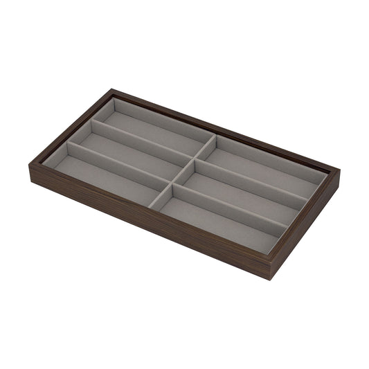 14" x 7 1/2" Walnut and Velvet 6 Compartment Jewelry Display Tray