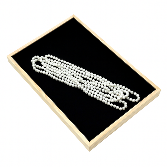 14" x 9 1/2" Pine Wood and Black Velvet Jewelry Display Tray