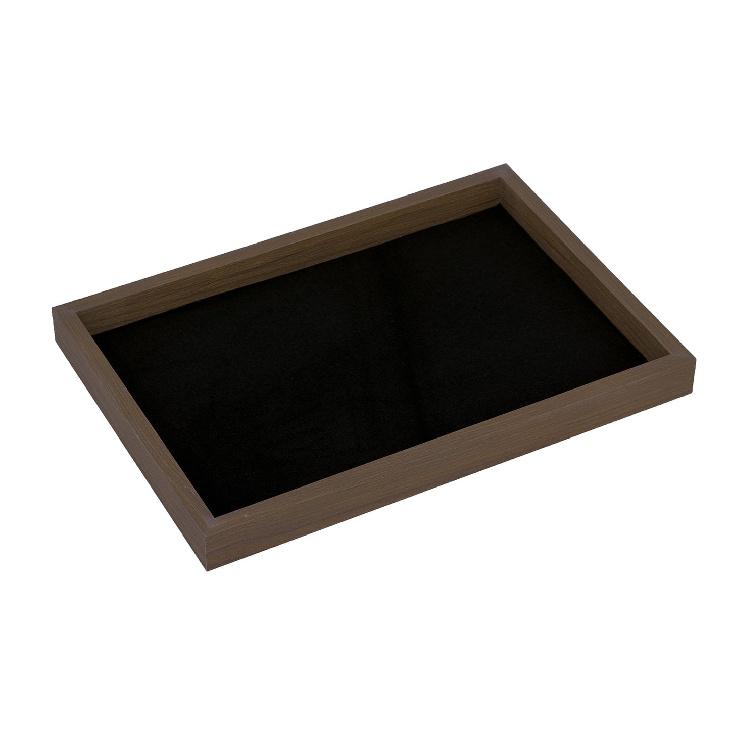14" x 9 3/4" Dark Oak and Black Velvet Jewelry Utility Tray
