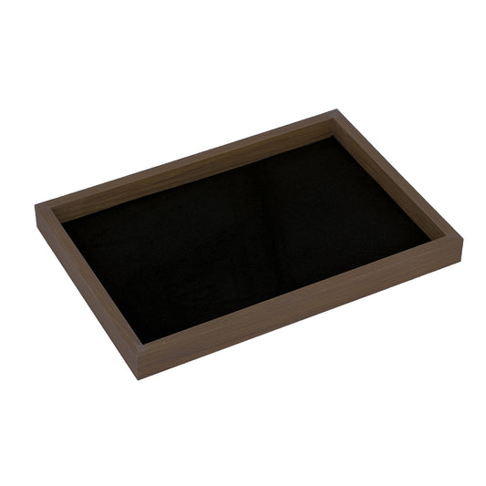 14" x 9 3/4" Dark Oak and Black Velvet Jewelry Utility Tray