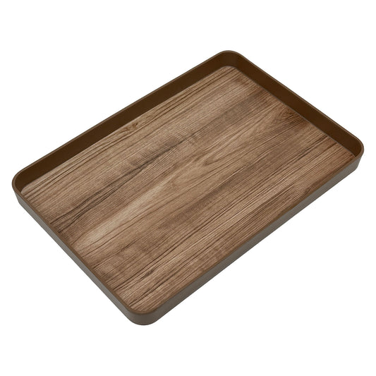 15 1/2" x 10 1/2" Walnut Woodgrain Texture Plastic Serving Tray