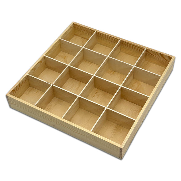 15 1/4" x 15 1/4" x 2 1/4" Natural Pine 16 Compartment Jewelry Display Tray
