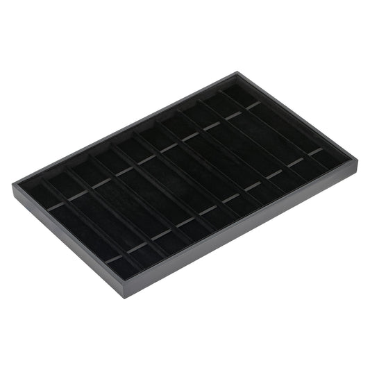 15 3/4" x 10 1/4" Black Leatherette & Velvet 10-Column Bracelet & Necklace Display Tray