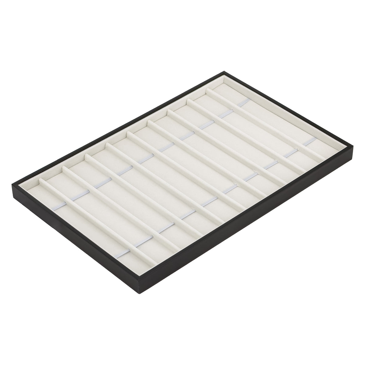 15 3/4" x 10 1/4" Black Leatherette White Velvet 10-Column Bracelet & Necklace Display Tray