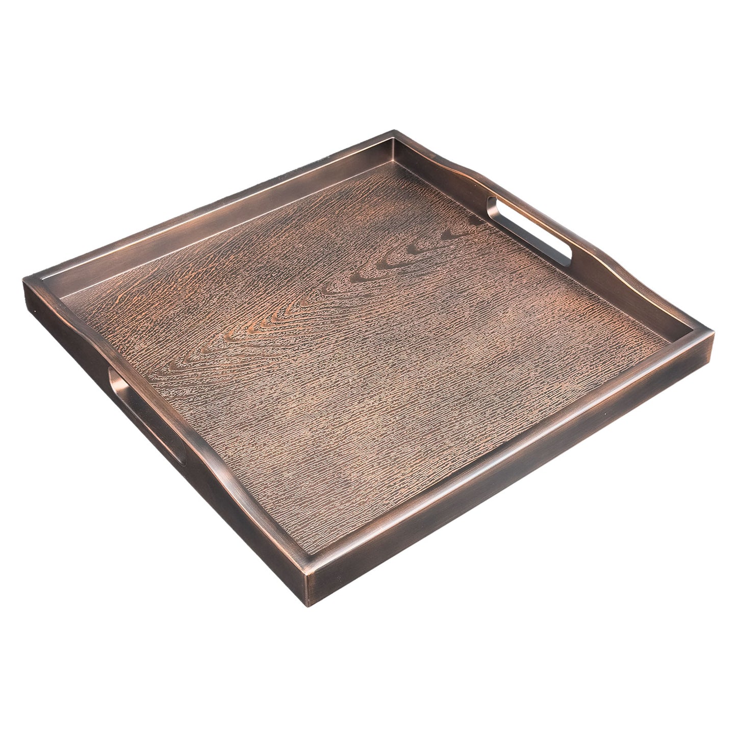 15 5/8" x 15 5/8" Wood Grain Texture Plastic Tray with Handles
