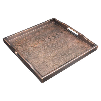 15 5/8" x 15 5/8" Wood Grain Texture Plastic Tray with Handles