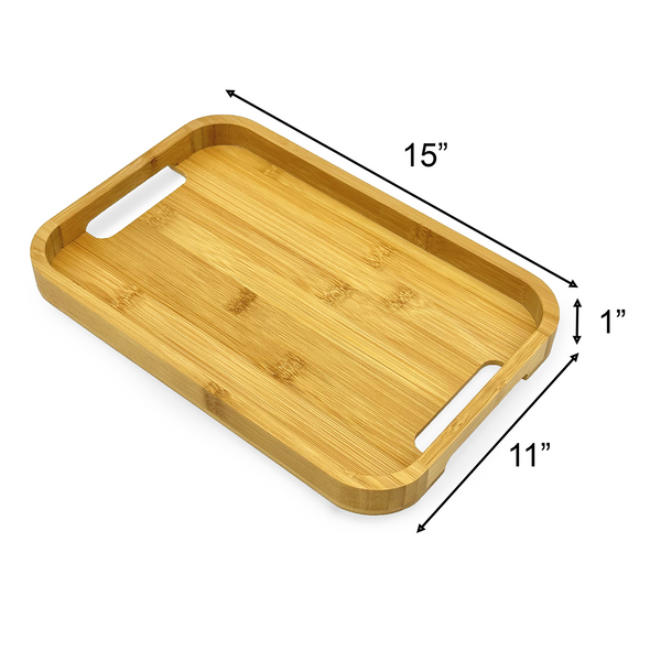15.75" x 12" Bam & Boo Natural Bamboo Modern Serving Tray with Handles