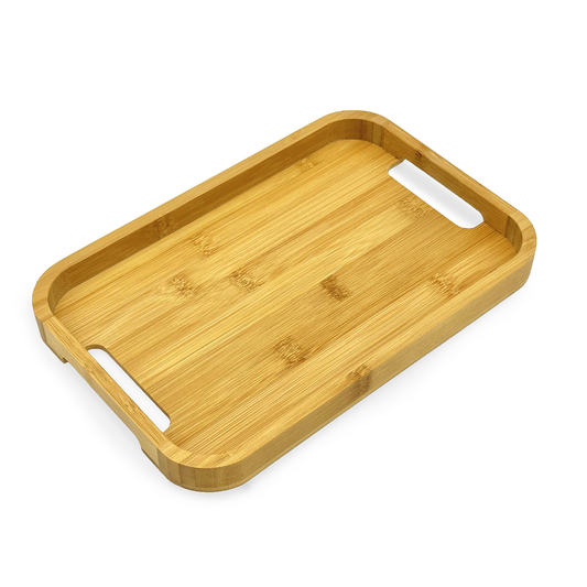 15.75" x 12" Natural Bamboo Modern Serving Tray with Handles