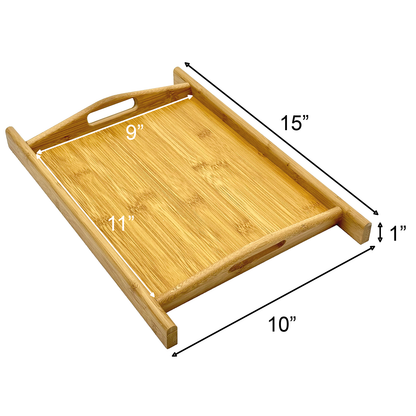 15" x 10" Bam & Boo Natural Bamboo Serving Tray with Handles