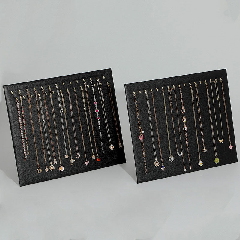 15" x 12" Black Leatherette Cardboard Necklace Display with 28 Hooks