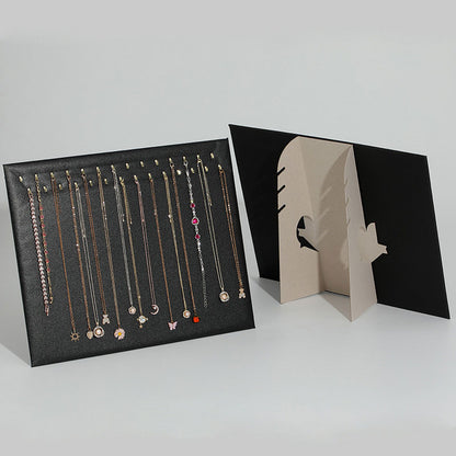 15" x 12" Black Leatherette Cardboard Necklace Display with 28 Hooks
