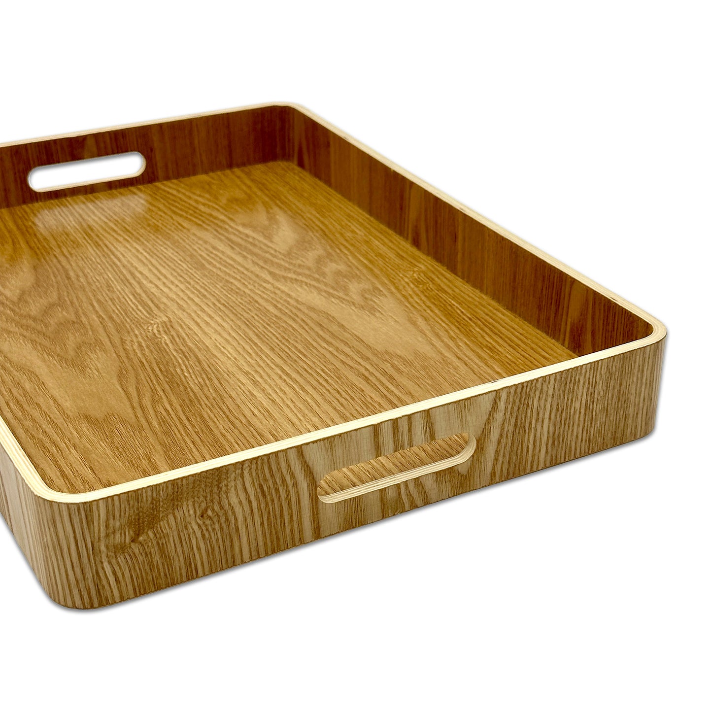 16 1/4" x 12" Natural Oak Finish Modern Serving Tray with Handles