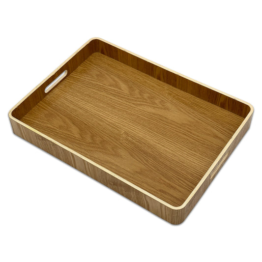 16 1/4" x 12" Natural Oak Finish Modern Serving Tray with Handles