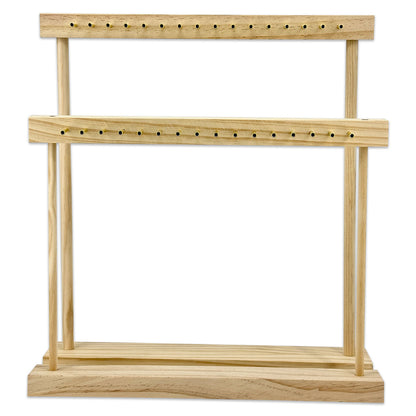 16" x 13" Two-Sided Pine Wood Necklace Display Stand with 32 Pegs