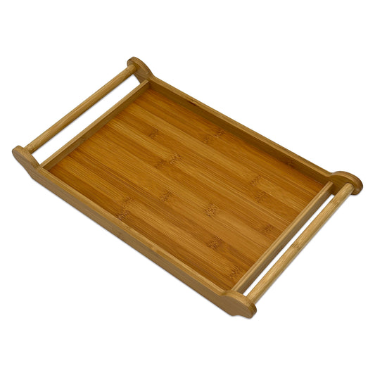 17 1/2" x 10 1/4" Natural Bamboo Serving Tray with Handles