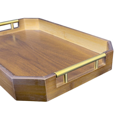 17 3/4" x 11 3/4" Modern MDF Wood Serving Tray with Brass Handles