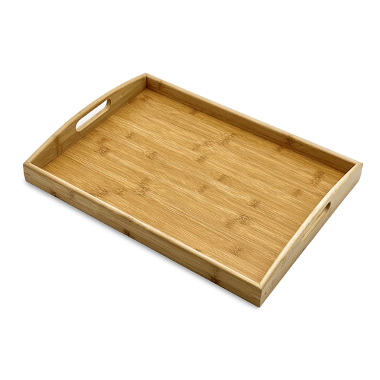 17.75" x 13" Bam & Boo Natural Bamboo Large Serving Tray with Handles