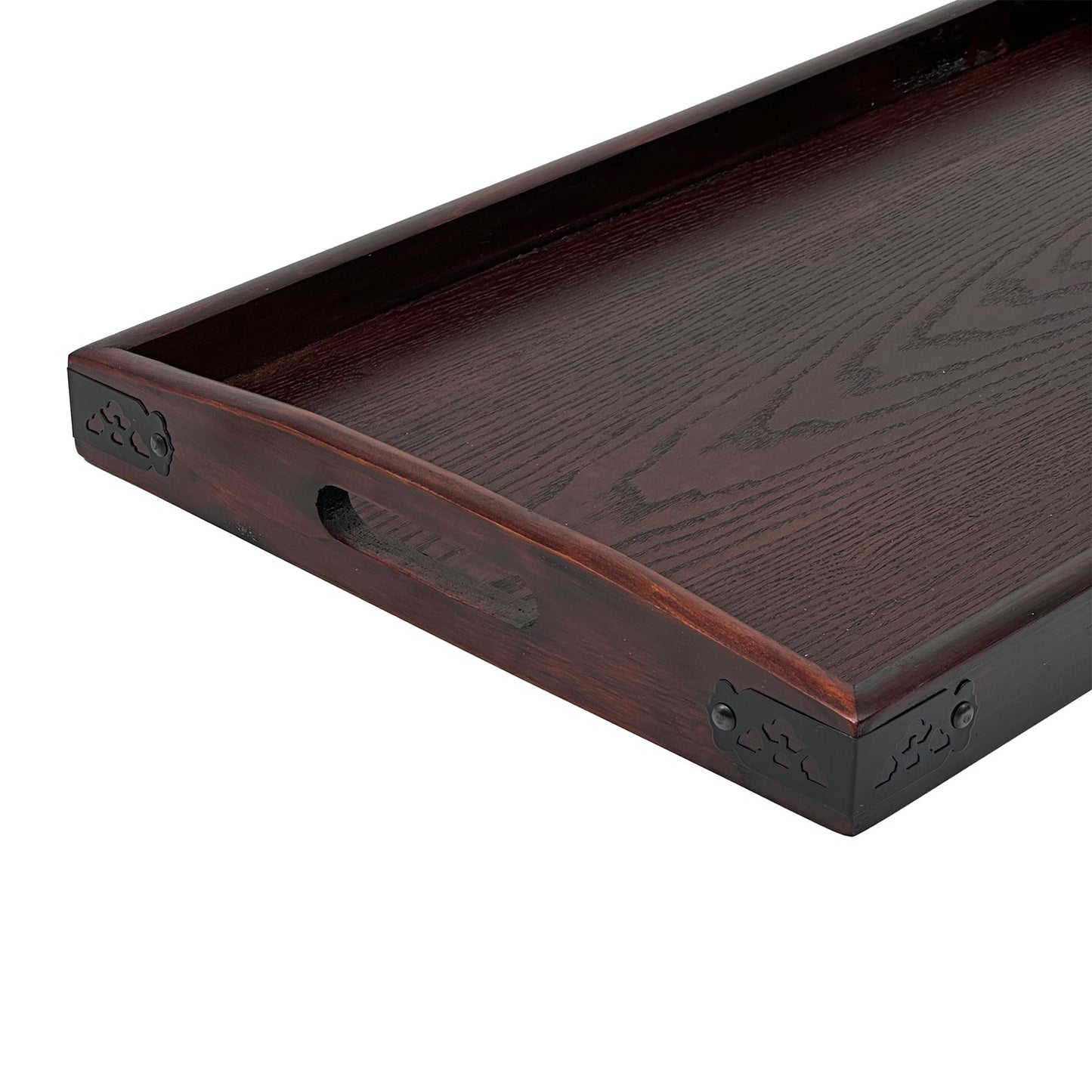 18 1/2" x 10 3/4" Mahogany-Stained Oak Serving Tray with Reinforced Corners