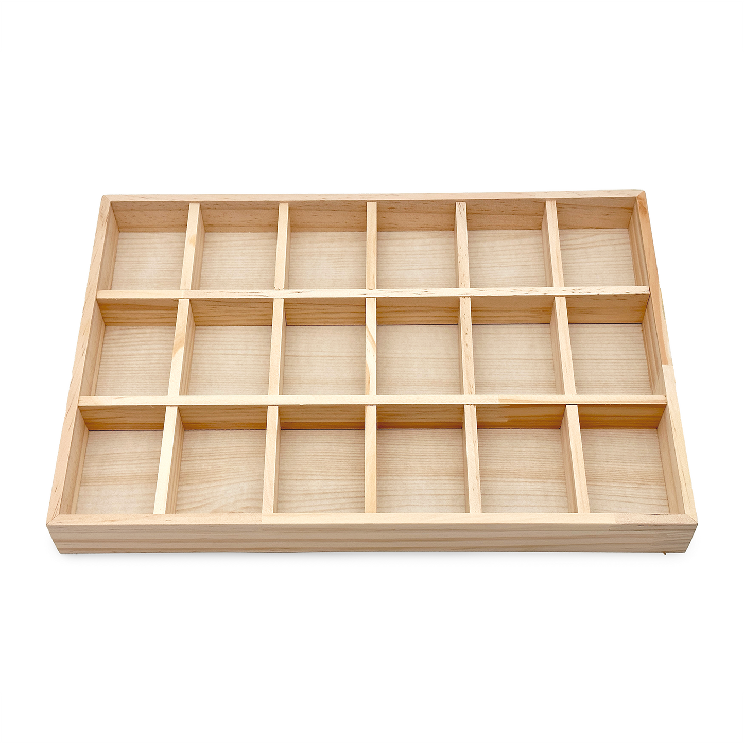 18 Compartment Natural Wood Jewelry Display Tray