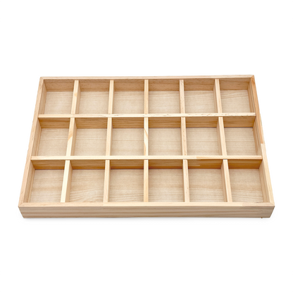 18 Compartment Natural Wood Jewelry Display Tray