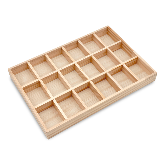 18 Compartment Natural Wood Jewelry Display Tray