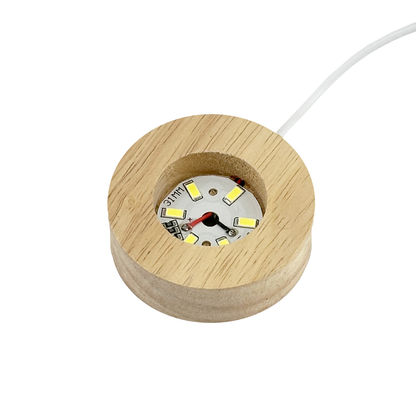 2 1/4" Round Wood Base White LED Light with Switch