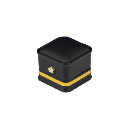 2 1/4" x 2 1/4" Black Leatherette Earring Box with Gold Crown and Trim