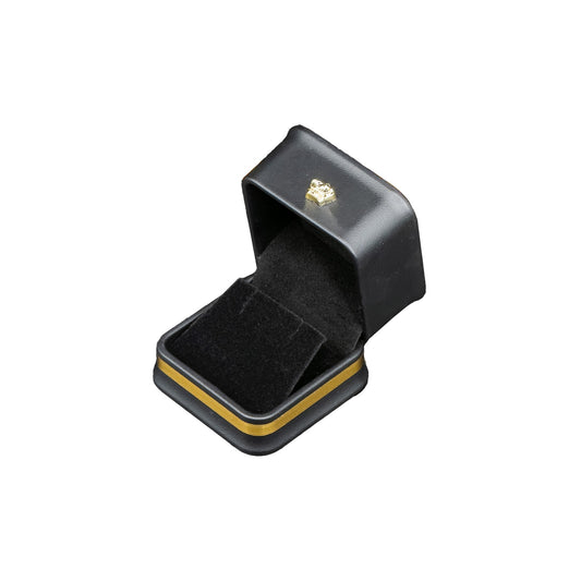 2 1/4" x 2 1/4" Black Leatherette Earring Box with Gold Crown and Trim