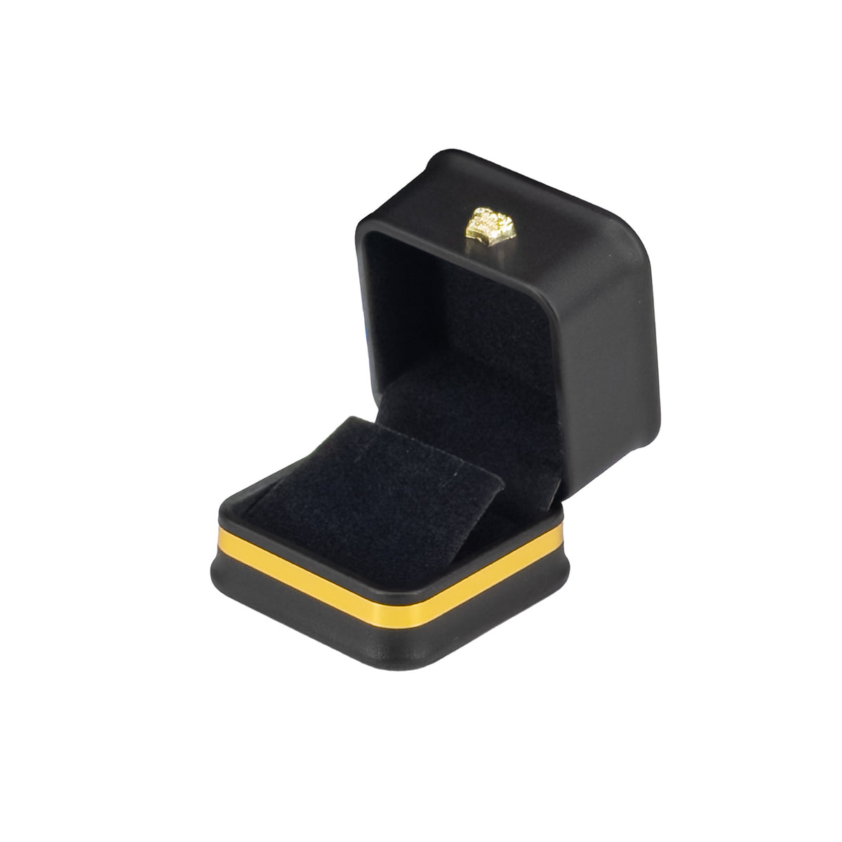 2 1/4" x 2 1/4" Black Leatherette Earring Box with Gold Crown and Trim