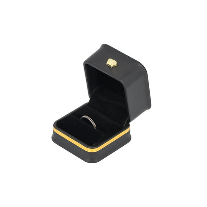 2 1/4" x 2 1/4" Black Leatherette Ring Box with Gold Crown and Trim