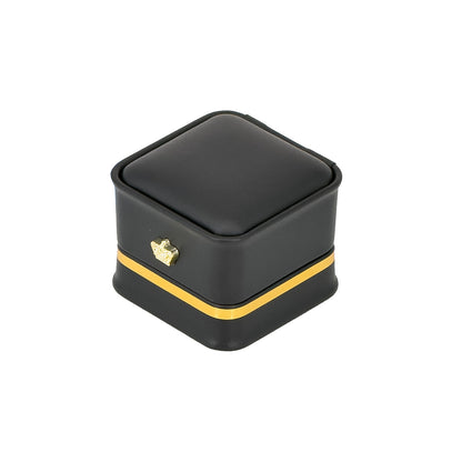 2 1/4" x 2 1/4" Black Leatherette Ring Box with Gold Crown and Trim