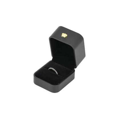 2 1/4" x 2" Black Leatherette Ring Box with Gold Crown