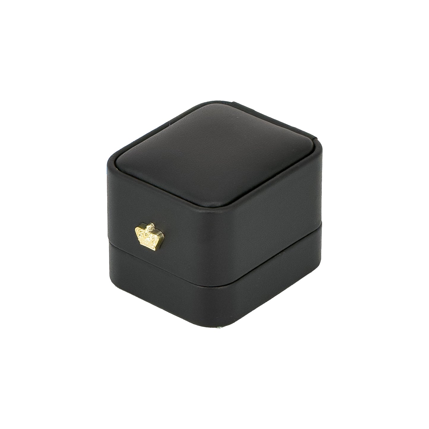 2 1/4" x 2" Black Leatherette Ring Box with Gold Crown