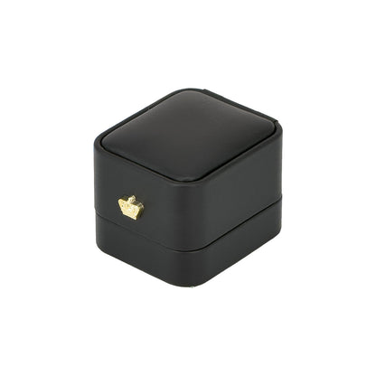2 1/4" x 2" Black Leatherette Ring Box with Gold Crown