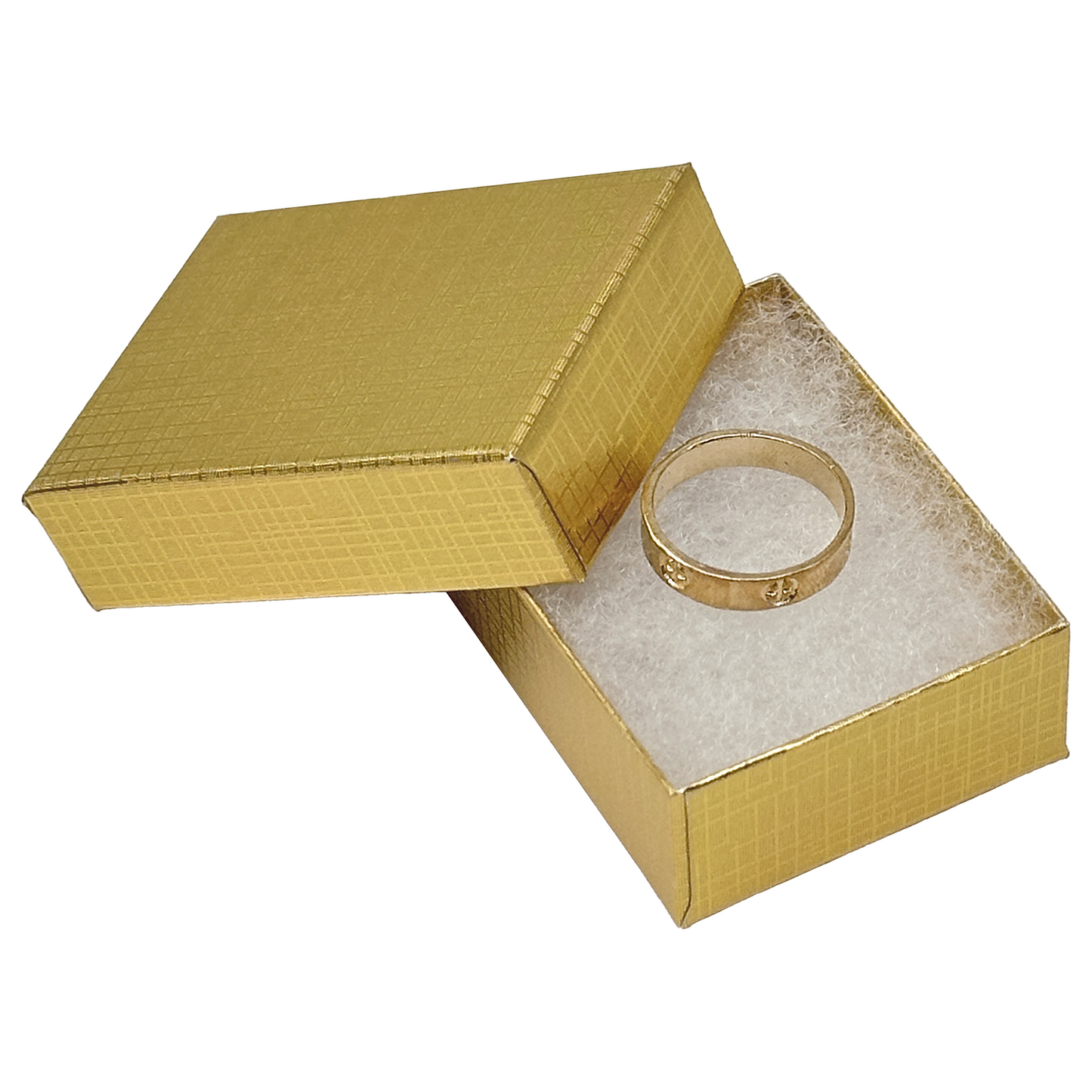 2 1/8" x 1 5/8" x 3/4" Gold Linen Pattern Cotton Filled Paper Box