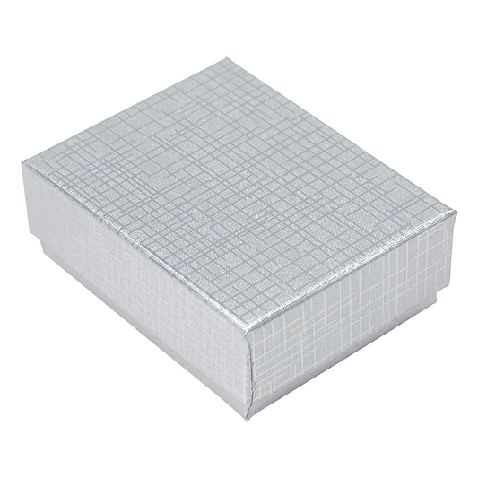 2 1/8" x 1 5/8" x 3/4" Silver Linen Pattern Cotton Filled Paper Box